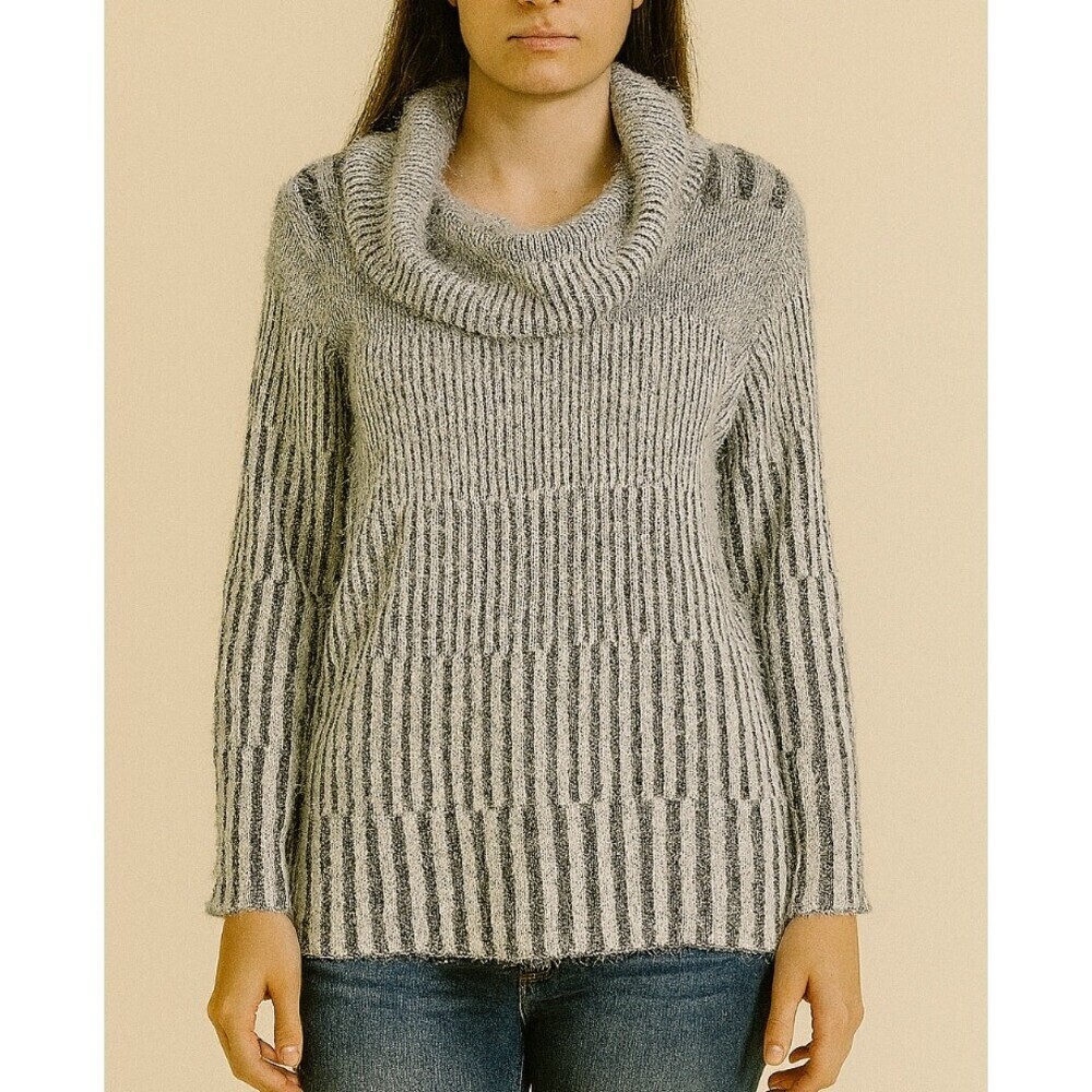Chances R eyelash sweater black & white turtleneck soft SZ SM Polyester
